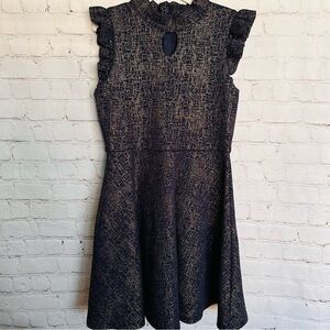 Ava & Yelly Girl Special Occasion Party Skater Dress Size 8 Navy Blue Gold